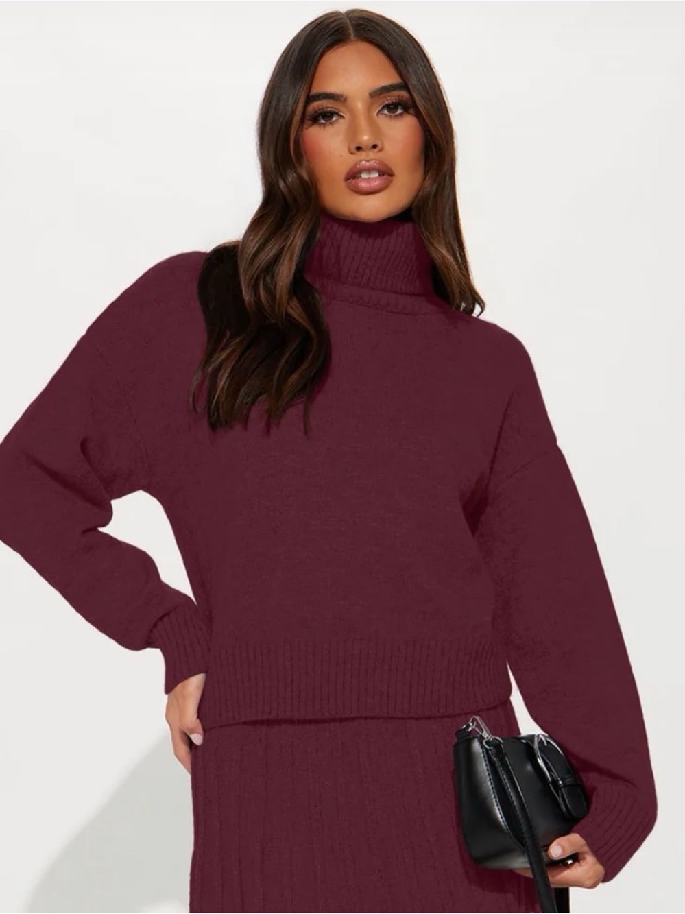 *NWT* MED Turtleneck Rib-Trim Sweater in Burgundy